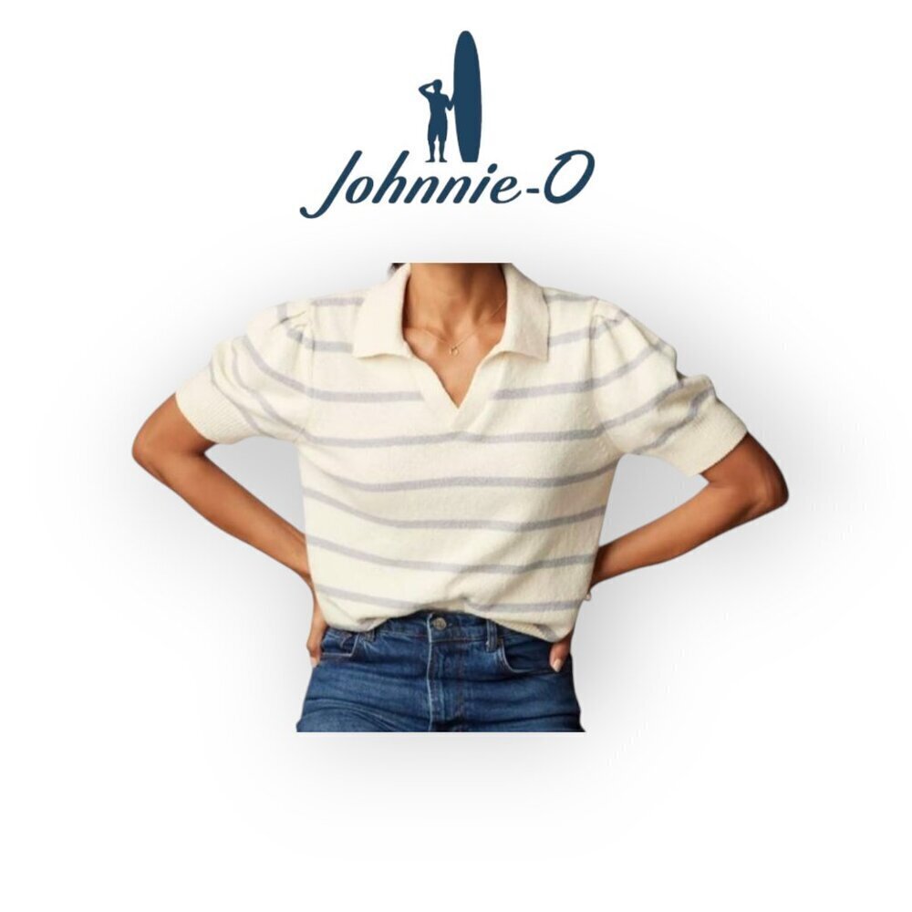 Johnnie O Gigi Lightweight Polo Sweater XL Blue White Striped Cotton NWT